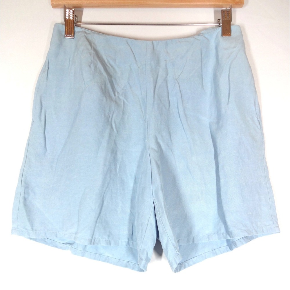 VTG Tommy Bahama Silk Linen Shorts Womens 4 Blue High Waist Coastal Resort
